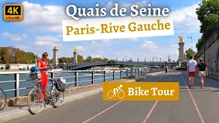 🇫🇷 📹  [4K] 🚴 | Paris Biking Tour | Seine River | Quays of Paris | Rive Gauche Bike Ride