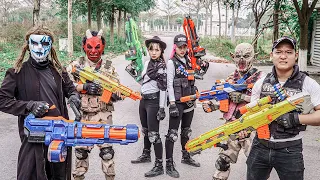 [ 1 Hour Nerf War ] Suicide Squad Warriors Black Nerf Guns Fight Crime Group RED SATAN Mask