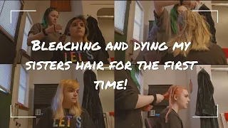 BLEACHING AND DYING MY SISTER HAIR PINK!| failed light pink