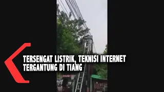 Tersengat Listrik, Teknisi Internet Tergantung Di Tiang