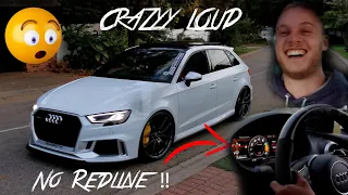 MY MATES NEW AUDI RS3 IS INSANE!!!!!! *CRAZY LOUD!* - 4 WHEELS SPINNING!!