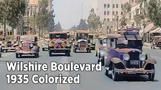 Wilshire Boulevard, Beverly Hills, 1935 (Colorized 60fps)