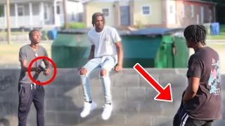 Reaching In My Bag Prank Infront Of Gangsters In HOOD GONE WRONG !