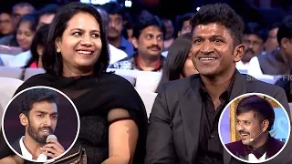 Puneeth Rajkumar Enjoying Vinay Rajkumars Comedy Punches On Anchor Akul