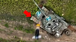 Ukrainian Drone Target T-62MV Tank With Anti Tank Mines Placed On Top