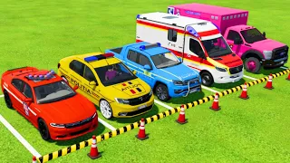 ALL POLICE CARS, AMBULANCE EMERGENCY VEHICLES TRANSPORTING WITH MAN TRUCKS ! Farming Simulator 22