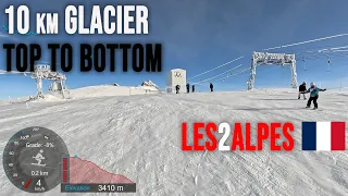 [4K] Skiing Les2Alpes, 10 km Glacier (Blue) Top to Bottom at 3400+ Metres, France GoPro HERO11