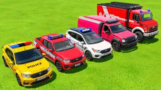 ALL POLICE CARS OF COLORS ! TRANSPORTING COLOR ALL POLICE CARS WITH TRUCKS ! Farming Simulator 22