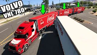 TRIPLE Trailer de COCA COLA en un VOLVO VNL 780 Refrigerado BCS Mapa Mexico American Truck Simulator