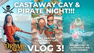 CASTAWAY CAY & PIRATE NIGHT | snorkeling, dumbo ride vehicle, 5k & fireworks at sea | VLOG 3