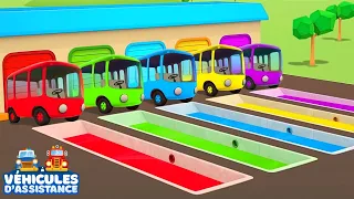 Dessin animé pour enfants. Les Véhicules d'assistance. Les bus colorés pour les animaux