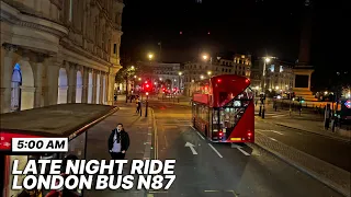 5:00 AM 🌙 LONDON Bus Ride from Central London to southwest London -  Route N87 - Aldwych to Kingston