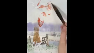 Watercolor Painting | Snow Tree Landscape