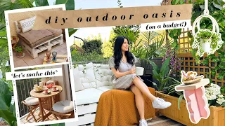 SMALL OUTDOOR PATIO GETS A HUGE MAKEOVER (oasis of my dreams!) | DIY outdoor furniture + decor hack