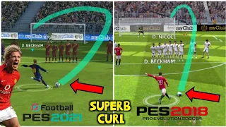 The Beauty of Superb Curl!!| D. Beckham Magical Curly Free-kicks Pes 2018 vs Pes 2021 Mobile