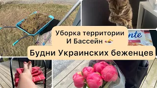 Будни украинских беженцев в Норвегии.Уборка территории,  поход в бассейн, пионы,закупки с тележкой.