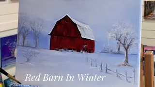 How To Paint RED BARN IN WINTER acrylic painting tutorial