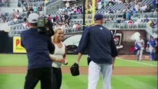 Dominika Cibulkova pitches at the San Diego Padres' Petco Park