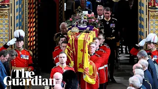 Queen’s coffin leaves Westminster Abbey followed by the royal family