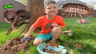 CALEB & Mommy PLAY OUTSIDE! MAKE MuD PiES and LOOK for BUGS! Caleb PRETEND PLAY!