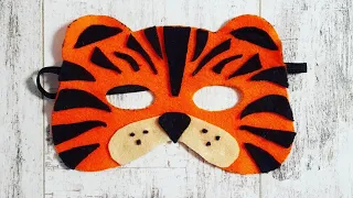 Felt mask Tiger DIY. Carnival mask for kindergarten and school. Новогодняя маска из фетра для садика
