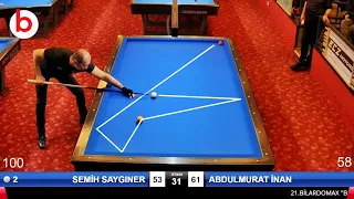 3 Cushion Billiards SEMİH SAYGINER vs ABDULMURAT İNAN | 21.BİLARDOMAX BALABAN 3 BANT BİLARDO LİGİ