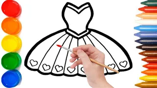 HOW TO DRAW, COLOR AND PAINT A RAINBOW PRINCESS DRESS. MUSIC FOR CHILDREN.