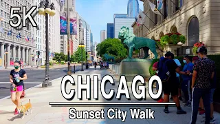 Chicago Downtown - Sunset Riverwalk and Magnificent Mile 【5K】60FPS UHD City Sounds