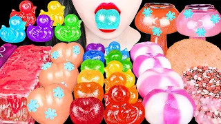 ASMR MUKBANG| Rainbow Desserts! Mini duck kohakuto, Pink honey, Snowballs, Jelly noodles,Peach gummy