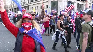 Tens of thousands of hardline Donald Trump supporters rally in Washington | ITV News