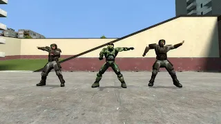 Master Chief and two marine's dance to California girls.