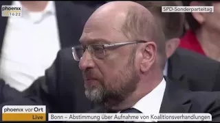Abstimmung über Aufnahme von Koalitionsverhandlungen auf dem SPD Sonderparteitag vom 21.01.2018