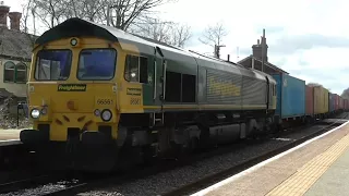 Felixstowe container freight trains at westerfield station 29/3/18