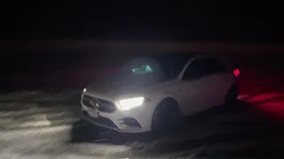 Drifting Mercedes-AMG A 35 in the snow