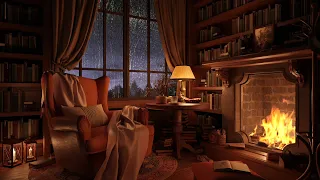 Gentle Night Rain on Window and Crackling Fire Sounds - Relaxing Rain for Deep Sleep, Study, Relax