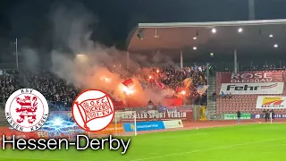 Stimmungsvideo vom Hessen-Derby KSV Hessen Kassel vs. Kickers Offenbach, inkl. Pyroshow des KSV