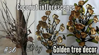 Diy Coconut inflorescence bunch into flower blossom|Golden flower craft idea#36|தென்னை,பனை கைவிணை