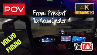 Pov Truck Night driving with a Volvo FH500. Prisdorf - Neumünster