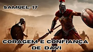 CONFRONTO ENTRE DAVÍ E GOLIAS,DESTACANDO CORAGEM E CONFIANÇA, SAMUEL 17.