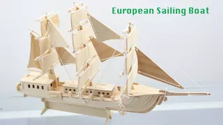 DIY 3D Woodcraft Construction Kit European Sailing Boat