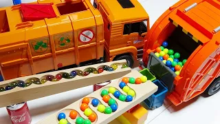 Marble Run Race ☆ HABA Slope & Retro Makita Truck, Garbage Truck Long Version