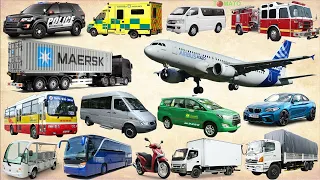 Street Vehicles Names and Sounds Collection | Police Car, Ambulance, Fire truck, Airplane, Car