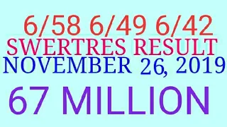 Lotto result today 9pm November 26 2019 - Official PCSO result - tuesday swertres 6/58 6/49 6/42 ez2