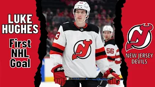 Luke Hughes #43 (New Jersey Devils) first NHL goal Apr 13, 2023