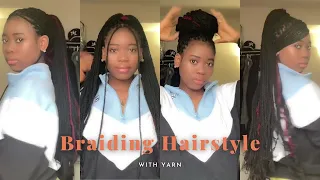 Mix Color✨Knotless Braid Hair Tutorial  With Yarn Natural Hair Extension #Elfinhair