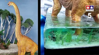 Epoxy Resin pond. Tallest Dinosaur : Brachiosaurus diorama, Epoxy Resin pond