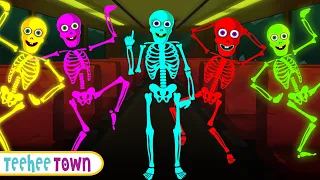 Wheels On The Bus With Five Skeletons + Spooky Scary Skeletons Songs By Teehee Town