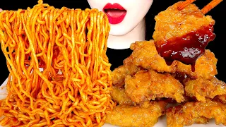 ASMR HONEY FRIED CHICKEN SPICY NOODLES 교촌 허니순살치킨 레드볶음면 먹방 MUKBANG EATING SOUNDS 咀嚼音 | ZOEY ASMR