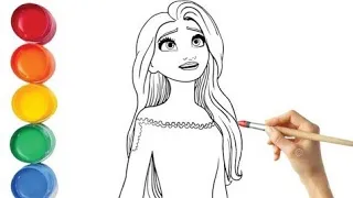 Frozen princess drawing, Painting, Coloring for kids & toddlers   Draw Frozen princess