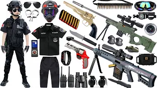 Special police weapon unboxing video, M416,AMW Barrett sniper rifle, unboxing toy video, gas mask,